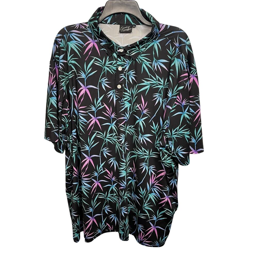 Sunday Swagger Men's 3XL Performance Polo - Black w/ Teal & Purple Bamboo Print
